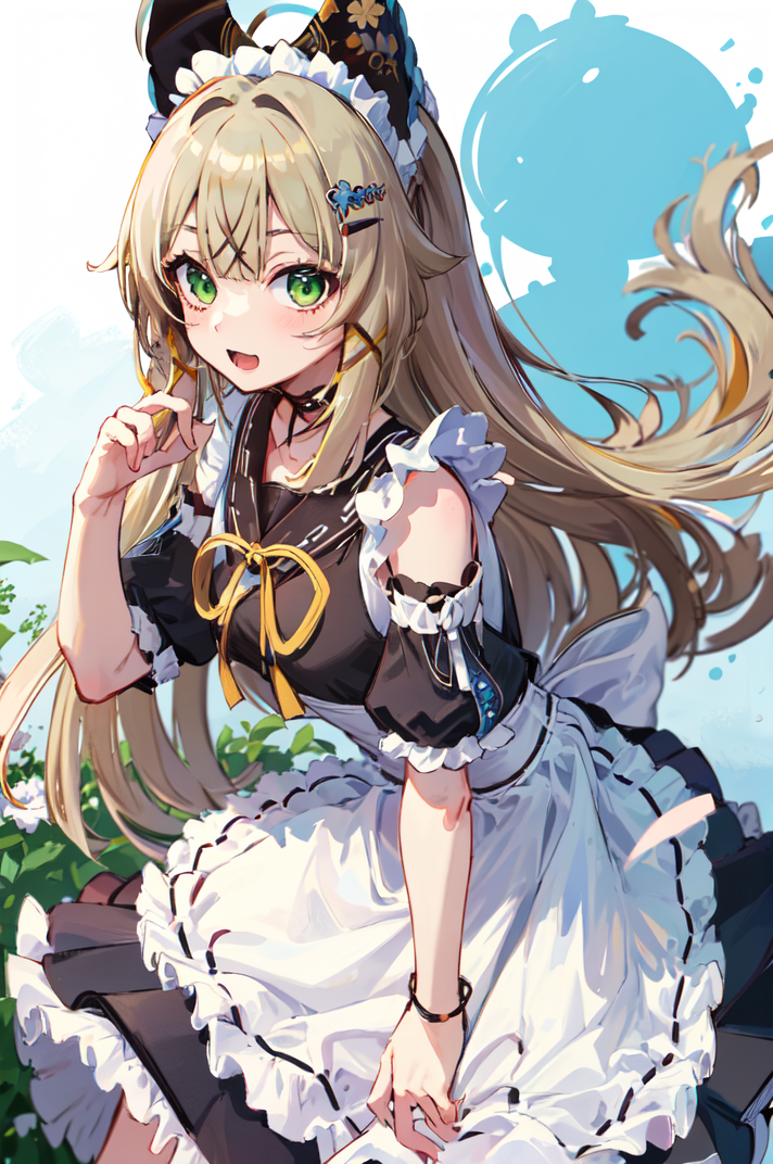01620-2030015219-masterpiece, best quality, 1girl, green eyes, __lora_Genshin_Kirara_AP_v3_0.65_, (maid_1.2), frills, ribbon, open mouth, happy,.png